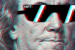 Concept cryptographic nft on a hundred-dollar bill franklin in glasses