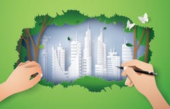 Concept d'environnement d'eco avec la ville verte illustration libre de droits Concept d'environnement d'eco avec la ville verte illustration libre de droits