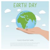 Concept de fond de jour de terre Conception plate d'illustration mains tenant un globe avec des bâtiments et des arbres Images libres de droits Concept de fond de jour de terre Conception plate d'illustration mains tenant un globe avec des bâtiments et des arbres Images libres de droits