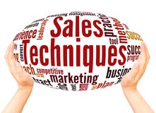 Concept de sphère de main de nuage de mot de techniques de ventes photographie stock Concept de sphère de main de nuage de mot de techniques de ventes photographie stock