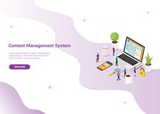 Concept de système de gestion de contenu de CMS avec la page d'ordinateur portable et de site Web avec l'ouverture sûre pour le c illustration de vecteur Concept de système de gestion de contenu de CMS avec la page d'ordinateur portable et de site Web avec l'ouverture sûre pour le c illustration de vecteur