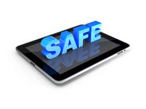 Concept de sécurité. PC de tablette avec le COFFRE-FORT des textes 3d illustration libre de droits Concept de sécurité. PC de tablette avec le COFFRE-FORT des textes 3d illustration libre de droits