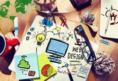 Concept graphique de page Web de Digital Webdesign de créativité satisfaite photos libres de droits Concept graphique de page Web de Digital Webdesign de créativité satisfaite photos libres de droits
