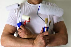 An concept Image of a painter with Tools in his hands stock image An concept Image of a painter with Tools in his hands stock image