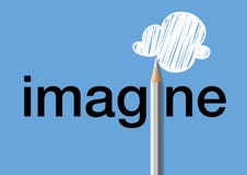 Concept of the imaginative mind with for symbol a colored pencil drawing a cloud royalty free illustration Concept of the imaginative mind with for symbol a colored pencil drawing a cloud royalty free illustration