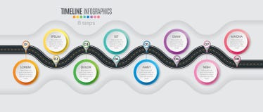 Concept infographic de chronologie de 8 étapes de carte de navigation Enroulement roa illustration de vecteur Concept infographic de chronologie de 8 étapes de carte de navigation Enroulement roa illustration de vecteur