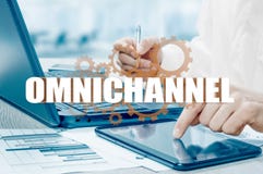 The concept of Omnichannel between devices to improve the performance of the company. Innovative solutions in business Royalty Free Stock Images The concept of Omnichannel between devices to improve the performance of the company. Innovative solutions in business Royalty Free Stock Images