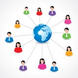 Concept social de réseau avec les icônes masculines et femelles autour de la terre illustration libre de droits Concept social de réseau avec les icônes masculines et femelles autour de la terre illustration libre de droits