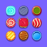 Conception colorée de calibres d'élément de jeu d'instantané de bonbon dur réglée avec les bonbons ronds pour trois dans le type illustration stock Conception colorée de calibres d'élément de jeu d'instantané de bonbon dur réglée avec les bonbons ronds pour trois dans le type illustration stock