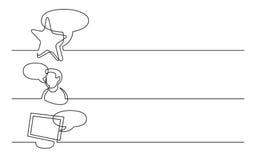 Conception de bannière - dessin au trait continu des icônes d'affaires : opinion préférée, recommandation d'utilisateur, causerie illustration de vecteur Conception de bannière - dessin au trait continu des icônes d'affaires : opinion préférée, recommandation d'utilisateur, causerie illustration de vecteur