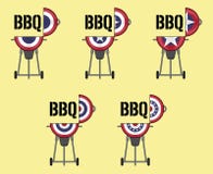 Conception ouverte de BBQ de couvercle avec le drapeau patriotique d'étamine illustration libre de droits Conception ouverte de BBQ de couvercle avec le drapeau patriotique d'étamine illustration libre de droits