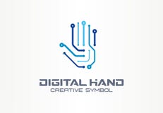 Concepto creativo del símbolo de la mano de Digitaces Brazo del robot, tecnología futurista, logotipo abstracto del negocio de la stock de ilustración Concepto creativo del símbolo de la mano de Digitaces Brazo del robot, tecnología futurista, logotipo abstracto del negocio de la stock de ilustración