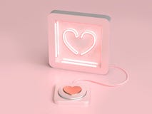 Concepto 3d de la tarjeta del día de San Valentín del amor de la luz de neón y del botón del corazón del extracto rendir libre illustration Concepto 3d de la tarjeta del día de San Valentín del amor de la luz de neón y del botón del corazón del extracto rendir libre illustration