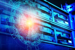 Concepto de centro de datos del almacenamiento en discos Tecnología de la información y base de datos en fondo tecnológico ilustración del vector Concepto de centro de datos del almacenamiento en discos Tecnología de la información y base de datos en fondo tecnológico ilustración del vector
