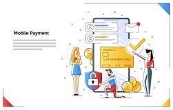 Concepto de diseño plano moderno de las compras en línea con el pequeño carácter adornado de la gente para la página web y la pág libre illustration Concepto de diseño plano moderno de las compras en línea con el pequeño carácter adornado de la gente para la página web y la pág libre illustration