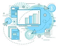 Concepto de ideas del negocio, analytics del crecimiento de los ingresos, presentación Análisis del beneficio, seguridades, inver stock de ilustración Concepto de ideas del negocio, analytics del crecimiento de los ingresos, presentación Análisis del beneficio, seguridades, inver stock de ilustración