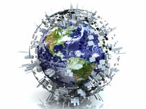 concepto de la esfera del metal de tierra de las ciudades 3D ilustración del vector concepto de la esfera del metal de tierra de las ciudades 3D ilustración del vector