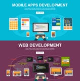 Conceptos planos del ejemplo del diseño para los apps móviles desarrollo, desarrollo web, programando, programador, desarrollador libre illustration Conceptos planos del ejemplo del diseño para los apps móviles desarrollo, desarrollo web, programando, programador, desarrollador libre illustration