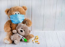 Conceptual Background Of Viral Diseases In Children. Temperature, Runny Nose, Flu, Coronovirus. Children`s Clinic For The Stock Image Conceptual Background Of Viral Diseases In Children. Temperature, Runny Nose, Flu, Coronovirus. Children`s Clinic For The Stock Image