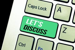 Conceptual hand writing showing Let s is Discuss. Business photo text Permit to Talk Open Up Go Over a Topic Chat Sharing royalty free stock photography Conceptual hand writing showing Let s is Discuss. Business photo text Permit to Talk Open Up Go Over a Topic Chat Sharing royalty free stock photography
