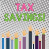 Conceptual hand writing showing Tax Savings. Business photo text means that you pay reduced amount of taxes than normal stock illustration Conceptual hand writing showing Tax Savings. Business photo text means that you pay reduced amount of taxes than normal stock illustration
