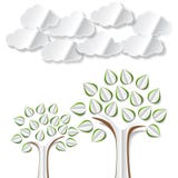Conceptual image with abstract paper trees and clouds cut out vector illustration Conceptual image with abstract paper trees and clouds cut out vector illustration