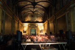 A concert of electronic music, held in a chapel, in Toulouse, France royalty free stock photo A concert of electronic music, held in a chapel, in Toulouse, France royalty free stock photo