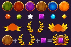 Concessões em volta do protetor e das gemas grupo, construtor para criar concessões diferentes do jogo Para o jogo, interface de ilustração stock Concessões em volta do protetor e das gemas grupo, construtor para criar concessões diferentes do jogo Para o jogo, interface de ilustração stock