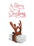 Concetto del regalo di Natale con i soldi dei usd di valuta del dollaro della pila su bianco Fotografie Stock Libere da Diritti Concetto del regalo di Natale con i soldi dei usd di valuta del dollaro della pila su bianco Fotografie Stock Libere da Diritti