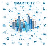 Concetto della città e Internet astuti delle cose illustrazione vettoriale Concetto della città e Internet astuti delle cose illustrazione vettoriale