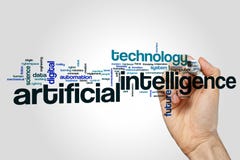 Concetto della nuvola di parola di intelligenza artificiale su fondo grigio Fotografia Stock Libera da Diritti Concetto della nuvola di parola di intelligenza artificiale su fondo grigio Fotografia Stock Libera da Diritti