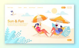 Concetto della pagina d'atterraggio sul tema di vacanze estive Attivit? all'aperto e resto sulla spiaggia royalty illustrazione gratis Concetto della pagina d'atterraggio sul tema di vacanze estive Attivit? all'aperto e resto sulla spiaggia royalty illustrazione gratis