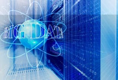 Concetto di grandi dati intorno a pianeta Terra con le orbite nei precedenti della stanza con le file dei supercomputer dentro illustrazione vettoriale Concetto di grandi dati intorno a pianeta Terra con le orbite nei precedenti della stanza con le file dei supercomputer dentro illustrazione vettoriale