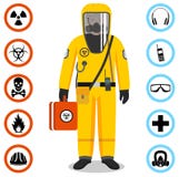 Concetto di industria Illustrazione dettagliata del lavoratore in vestito protettivo giallo Icone di vettore di sicurezza e salub illustrazione vettoriale Concetto di industria Illustrazione dettagliata del lavoratore in vestito protettivo giallo Icone di vettore di sicurezza e salub illustrazione vettoriale