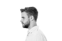 Concetto di mascolinità Tipo con la barba con l'aspetto bello, vista laterale L'uomo con la barba o il tipo non rasato sembra bel fotografia stock Concetto di mascolinità Tipo con la barba con l'aspetto bello, vista laterale L'uomo con la barba o il tipo non rasato sembra bel fotografia stock