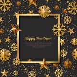 Concetto di nuovo anno stelle d'oro 3d e fiocchi di neve con la struttura quadrata Illustrazione di vettore illustrazione vettoriale Concetto di nuovo anno stelle d'oro 3d e fiocchi di neve con la struttura quadrata Illustrazione di vettore illustrazione vettoriale