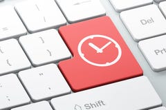 Concetto di tempo: Orologio sul fondo della tastiera di computer Fotografia Stock Libera da Diritti Concetto di tempo: Orologio sul fondo della tastiera di computer Fotografia Stock Libera da Diritti