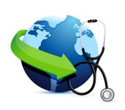 Concetto internazionale della medicina con uno stetoscopio Fotografia Stock Concetto internazionale della medicina con uno stetoscopio Fotografia Stock