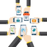 Concetto mobile dei apps di vettore piano di progettazione con le icone di web Immagine Stock Libera da Diritti Concetto mobile dei apps di vettore piano di progettazione con le icone di web Immagine Stock Libera da Diritti