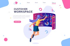 Concetto scuro di applicazione dell'area di lavoro del cliente illustrazione di stock Concetto scuro di applicazione dell'area di lavoro del cliente illustrazione di stock