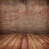 Concrete brick walls and wood floor for text and background
