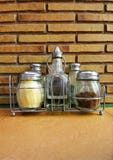 Condiment Bottles, Italian Restaurant Royalty Free Stock Photos Condiment Bottles, Italian Restaurant Royalty Free Stock Photos