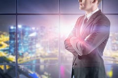 Confident businessman in night office royalty free stock photos Confident businessman in night office royalty free stock photos