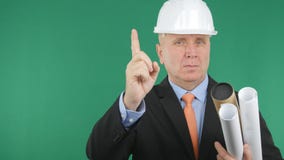 Confident Engineer Making Attention Hand Gestures With One Finger Sign Up royalty free stock images Confident Engineer Making Attention Hand Gestures With One Finger Sign Up royalty free stock images