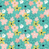 Configuration sans joint avec les fleurs abstraites Fond floral lumineux avec un fond bleu illustration stock Configuration sans joint avec les fleurs abstraites Fond floral lumineux avec un fond bleu illustration stock