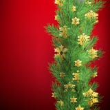 Confine di Natale fatto dei rami di sguardo realistici del pino con i fiocchi di neve della stagnola di oro su rosso ENV 10 royalty illustrazione gratis Confine di Natale fatto dei rami di sguardo realistici del pino con i fiocchi di neve della stagnola di oro su rosso ENV 10 royalty illustrazione gratis