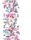 Confine senza cuciture dell'acquerello con i fiori rosa e Immagine Stock Confine senza cuciture dell'acquerello con i fiori rosa e Immagine Stock