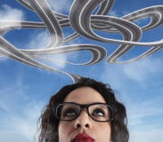 Confusion of way for a businesswoman. Concept of difficult career royalty free stock images Confusion of way for a businesswoman. Concept of difficult career royalty free stock images