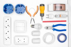 Conjunto de ferramentas para o eletricista imagem de stock Conjunto de ferramentas para o eletricista imagem de stock