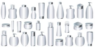 Conjunto del vector de los conjuntos cosméticos de plata stock de ilustración Conjunto del vector de los conjuntos cosméticos de plata stock de ilustración